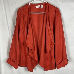 Chico's Coral Faux Suede Handkerchief Hemline Cardigan